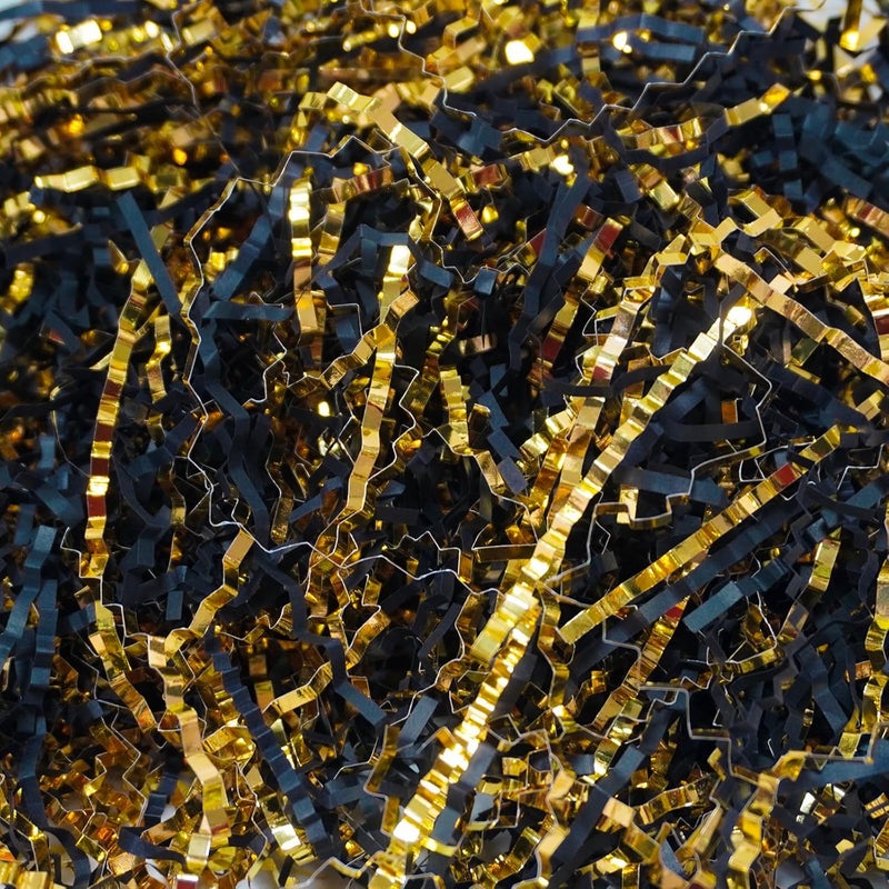 TORONTOKYO 2 LB Crinkle Cut Paper Shred Filler, Black & Gold Crinkle Paper Shredded Paper for Gift Wrapping, Basket Filling, Graduations, Anniversaries, Birthdays, Weddings - Image 1